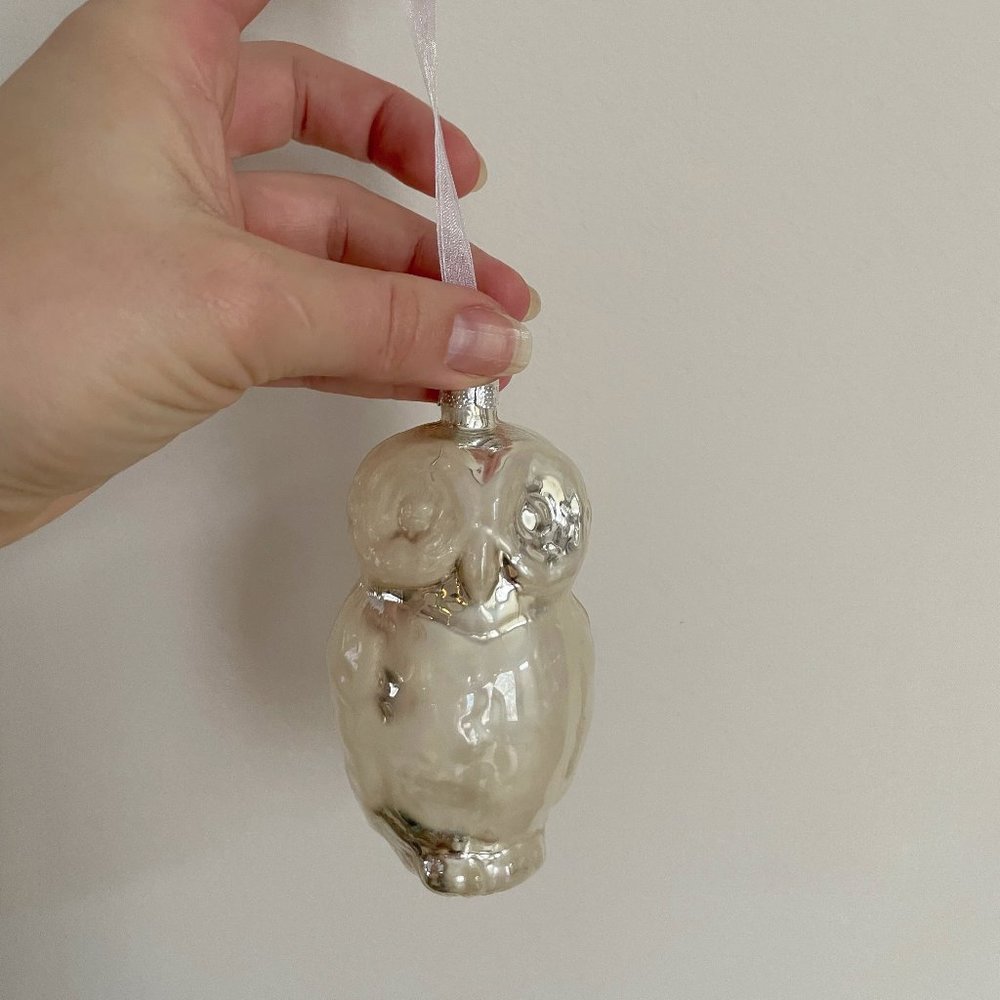Anthropologie Clear Glass Owl Ornament Sparkly Christmas Tree Trim
